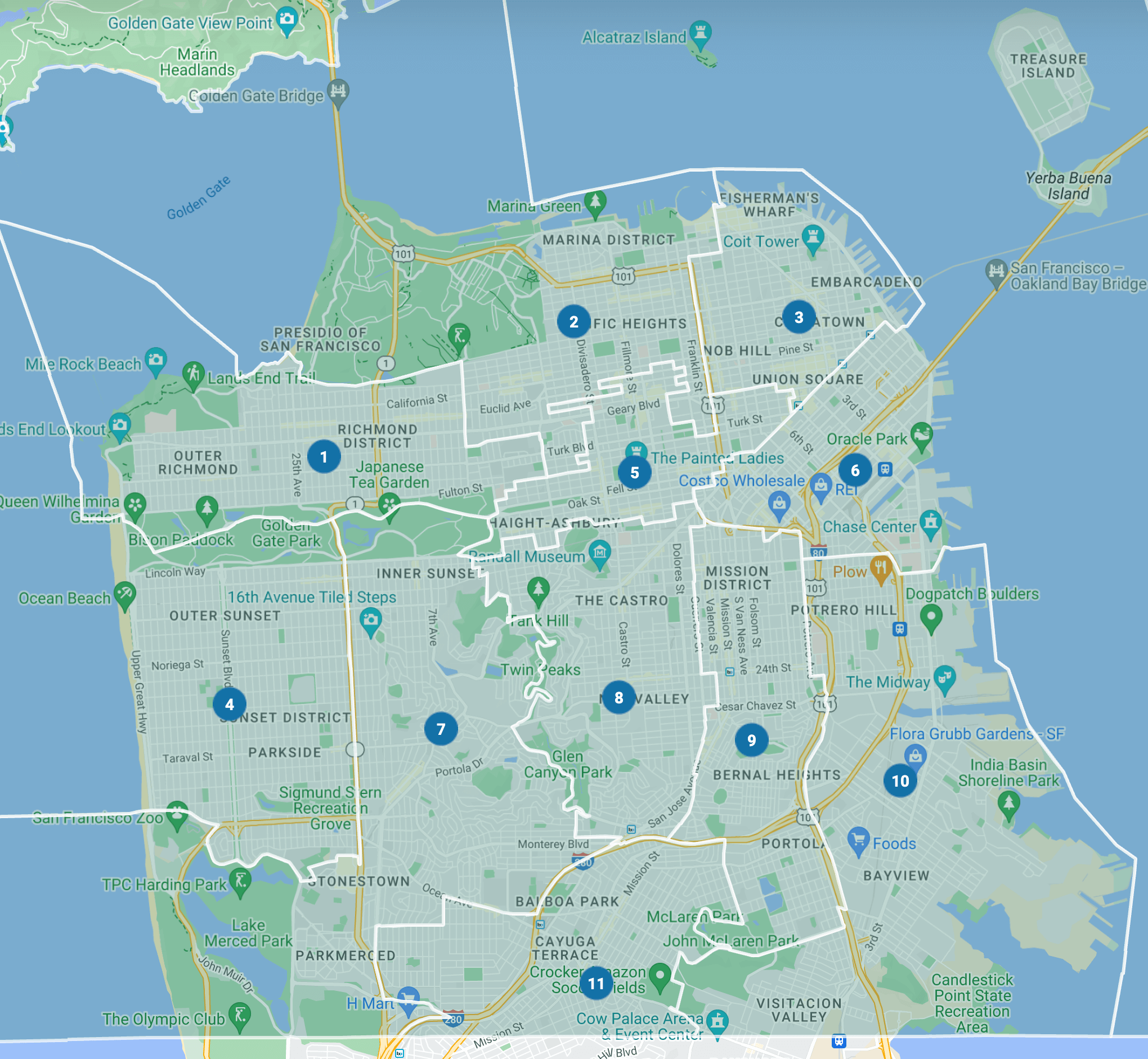 San Francisco map of Supervisor districts, updated in 2022