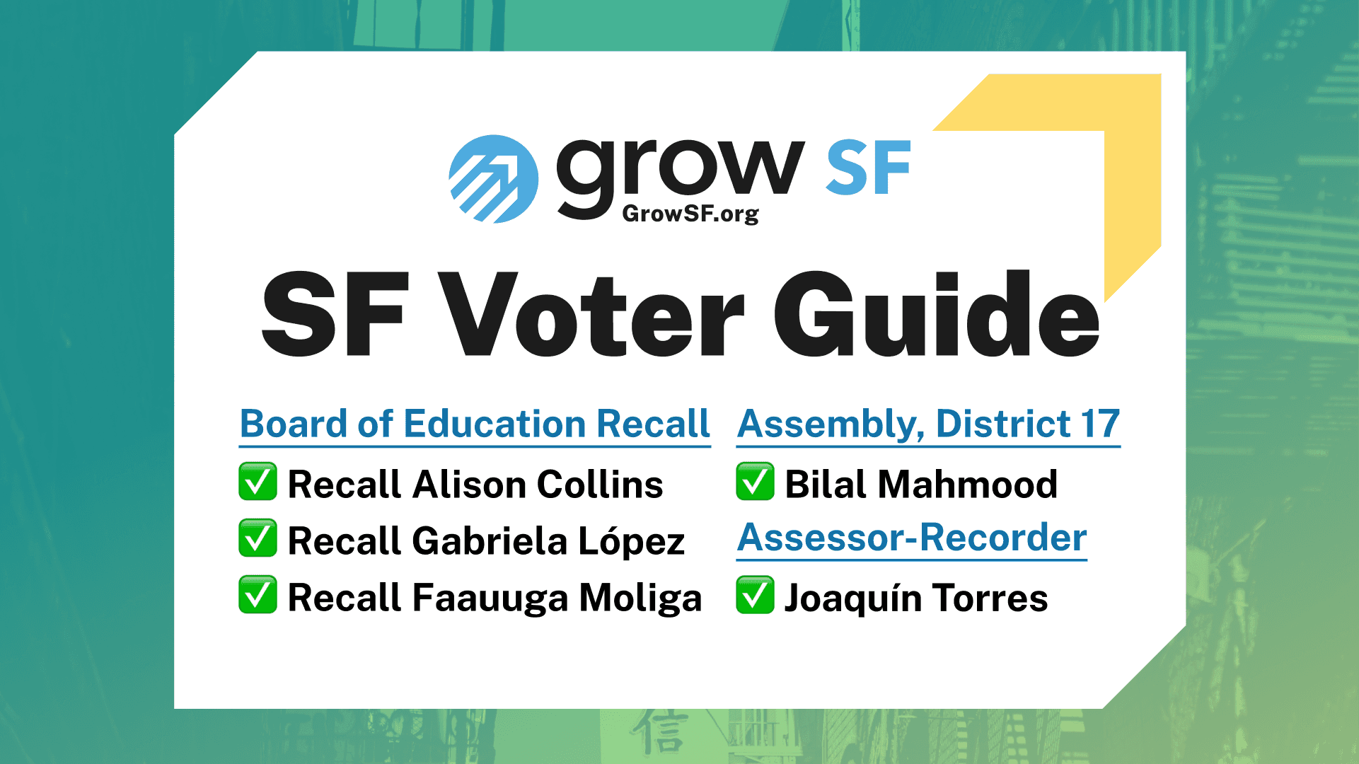 GrowSF San Francisco Voter Guide for the February 15, 2022 Special Election