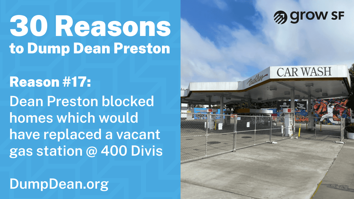 Dean stopped the conversion of a vacant gas station into housing